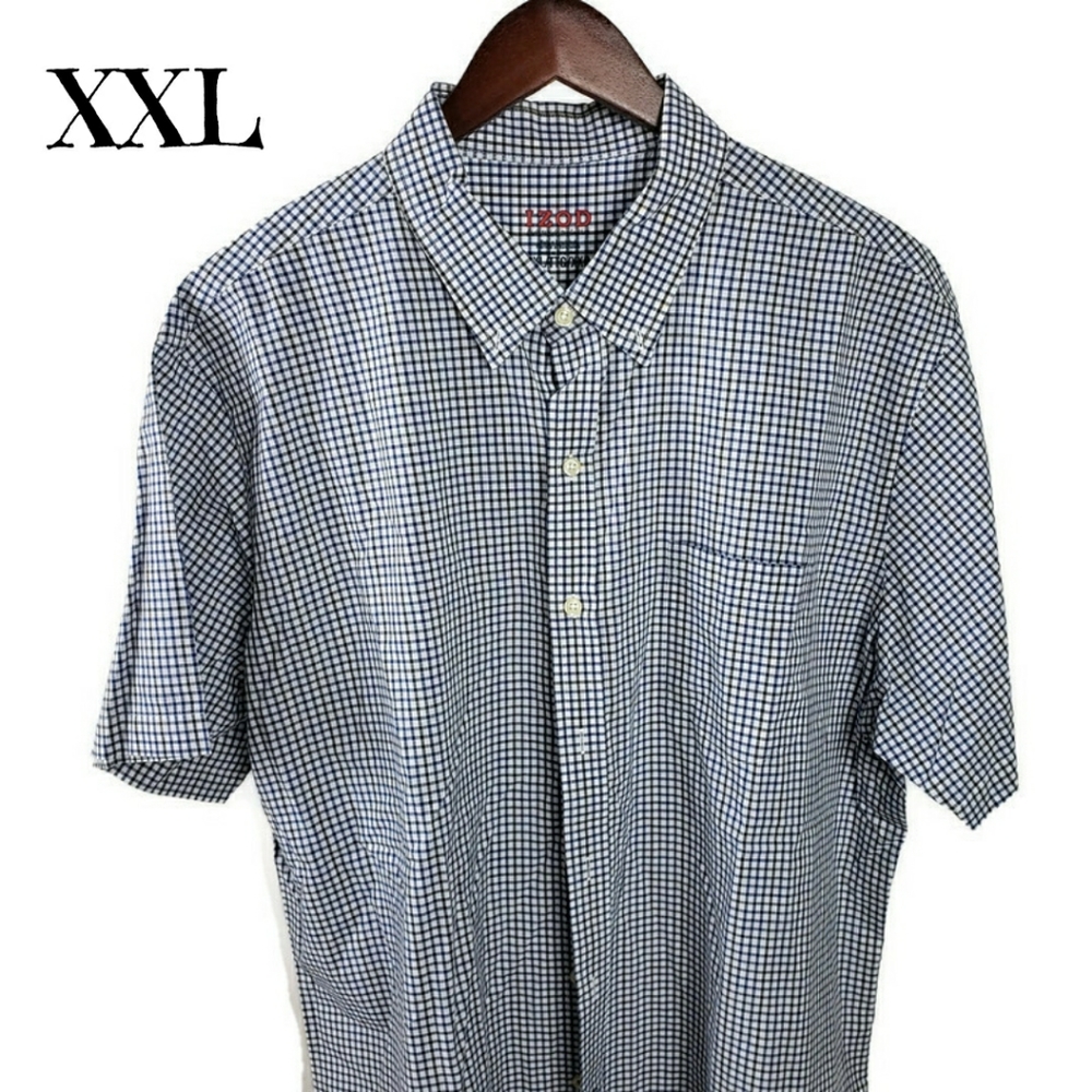 IZOD Men's Short Sleeve Button Down Plaid Shirt Size XXL